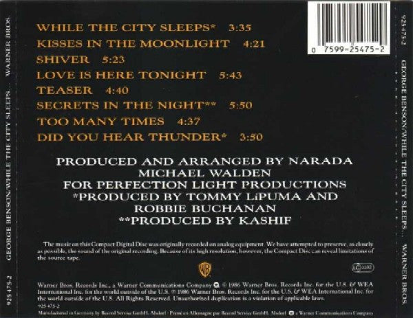 George Benson - While the City Sleeps (1986 CD) VG+