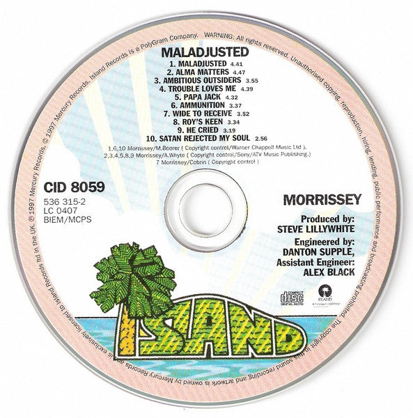 Morrissey - Maladjusted (1997 CD) VG+