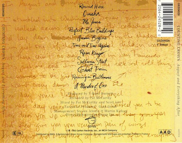 Counting Crows - August and Everything After (1993 CD) NM
