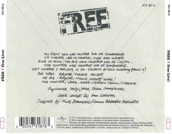 Free - Free Live! (2016 Remasters CD) NM