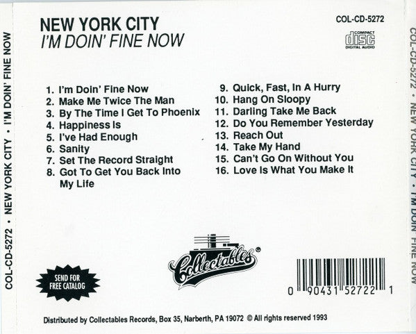New York City - I'm Doin' Fine Now (Rare 1993 US CD) NM