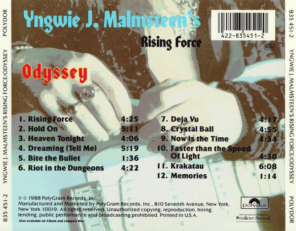 Yngwie J. Malmsteen's Rising Force - Odyssey (1988 US CD) VG+