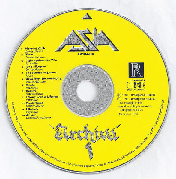 Asia - Archiva 1 (1996 Austrian Prog CD) VG+
