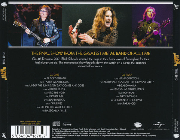 Black Sabbath - The End 04/02/17 Birmingham (2017 CD) NM