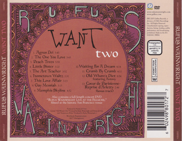 Rufus Wainwright - Want Two (2004 CD & DVD Set) Mint