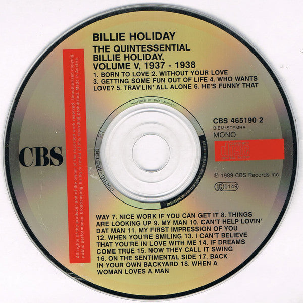 Billie Holiday - The Quintessential ~ Vol V, 1937-1938 (1989 CD) Mint