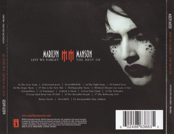 Marilyn Manson - Lest We Forget ~ The Best of (2004 UK CD) NM