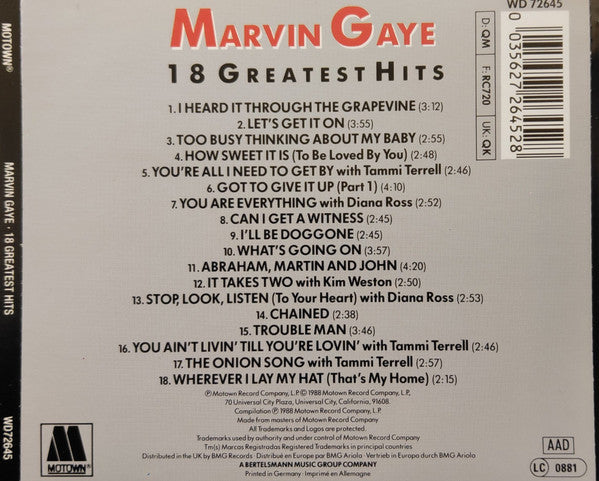 Marvin Gaye - 18 Greatest Hits (1988 CD) VG+