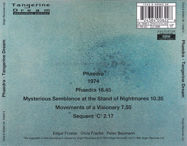 Tangerine Dream - Phaedra (1995 SBM CD) VG