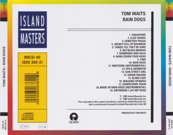 Tom Waits - Rain Dogs (1995 CD) VG+