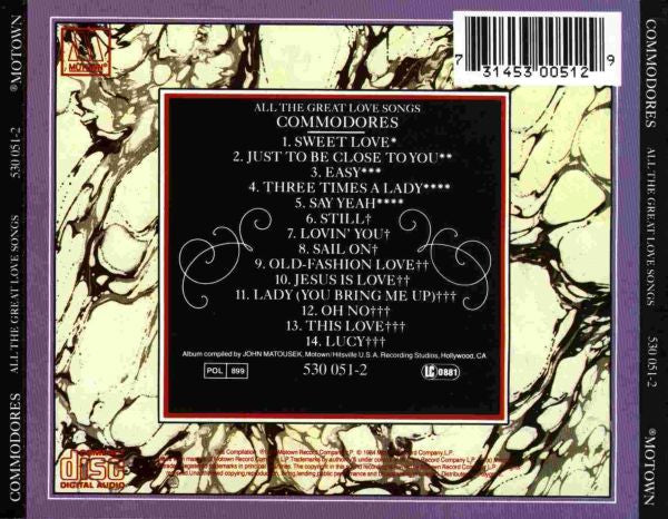 Commodores - All the Great Love Songs (1989 CD) NM