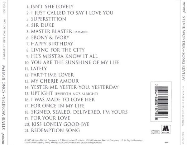 Stevie Wonder - Song Review ~ A Greatest Hits Collection (1996 CD) NM