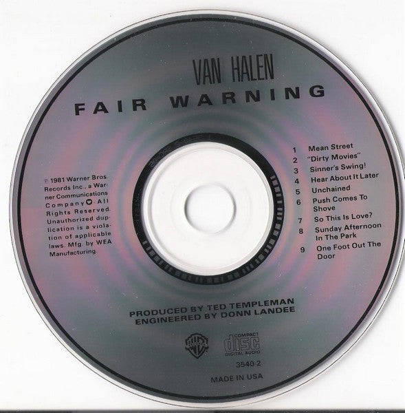 Van Halen - Fair Warning (1987 US CD) NM