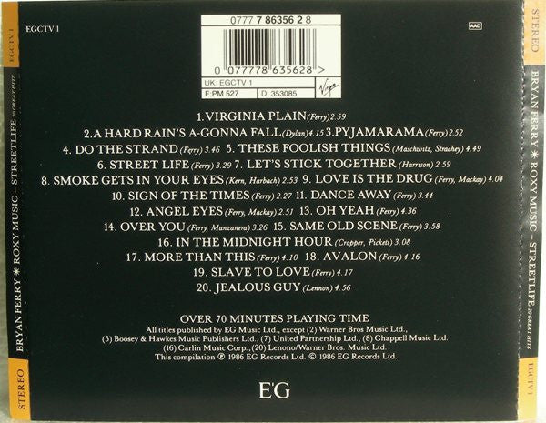 Bryan Ferry / Roxy Music - Streetlife ~ 20 Great Hits (1986 CD