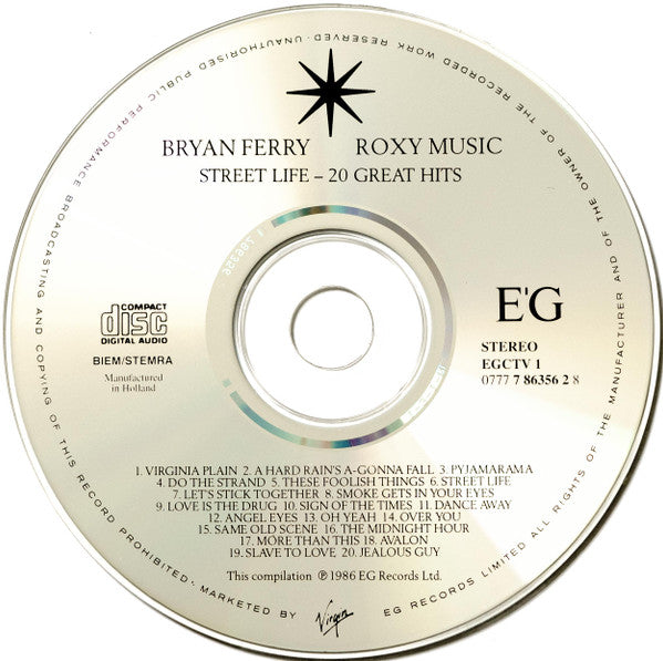 Bryan Ferry / Roxy Music - Streetlife ~ 20 Great Hits (1986 CD) Mint