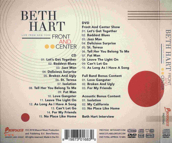 Beth Hart - Front and Centre ~ Live From New York (CD & DVD) NM