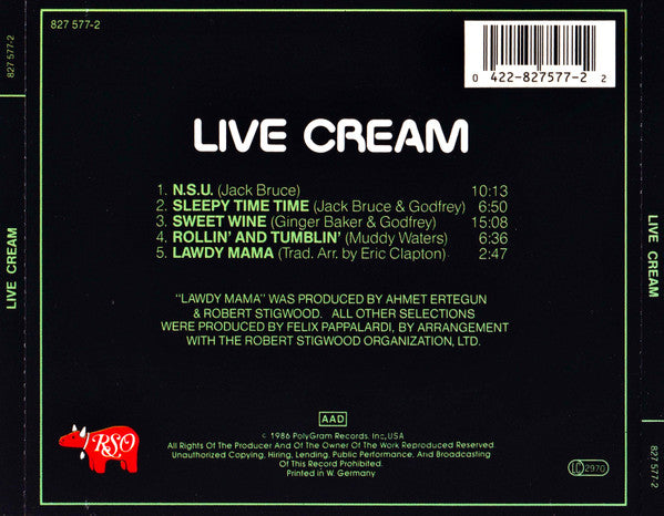 Cream - Live Cream (1986 German CD) VG+