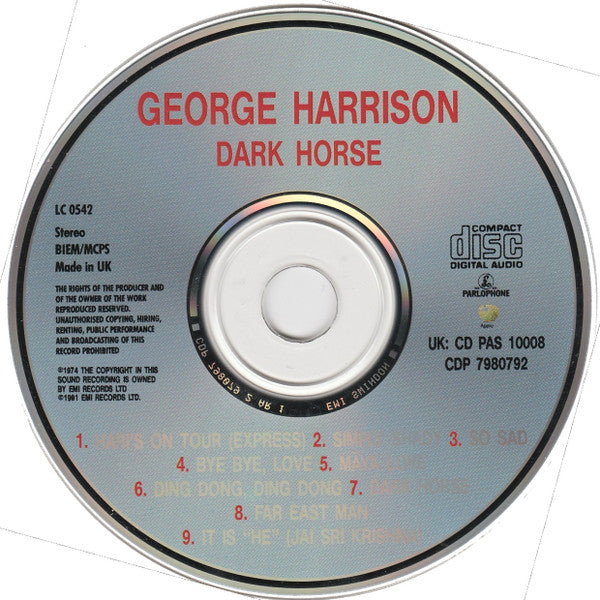 George Harrison - Dark Horse (1991 EMI Swindon CD) Mint