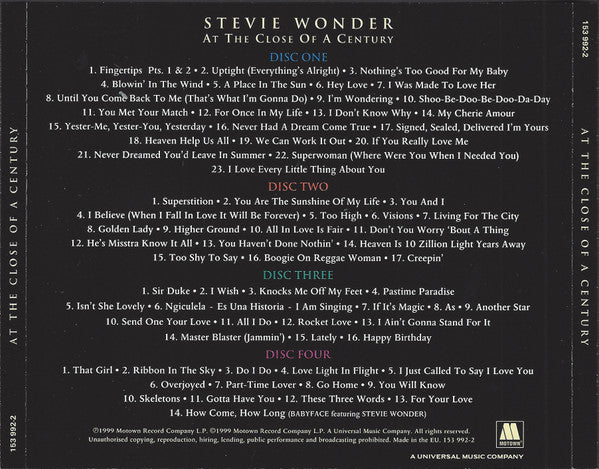 Stevie Wonder - At the Close of a Century (1999 CD x 4 Box Set) NM