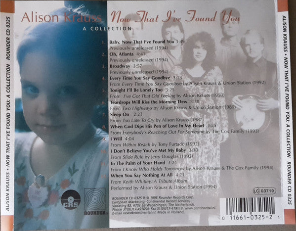 Alison krauss - Now That I've Found You~A collection (1995 CD) NM