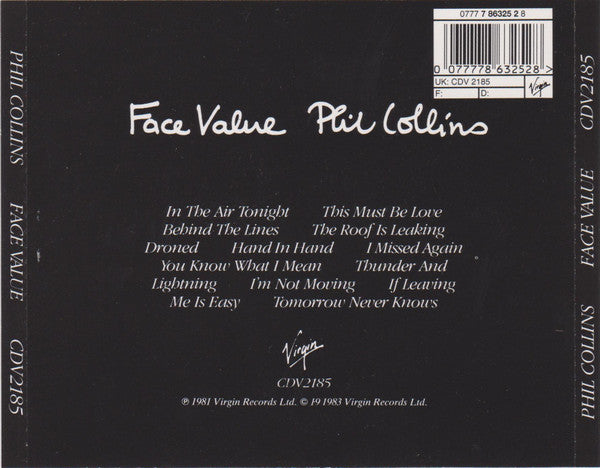 Phil Collins - Face Value (EMI Swindon CD) VG+