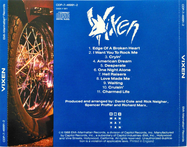 Vixen - Vixen (Rare 1988 UK CD) NM