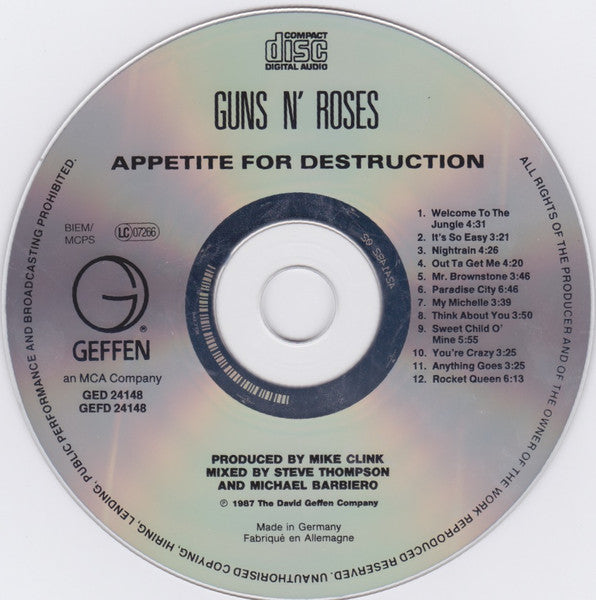 Guns n' Roses - Appetite for Destruction (1987 CD) Mint