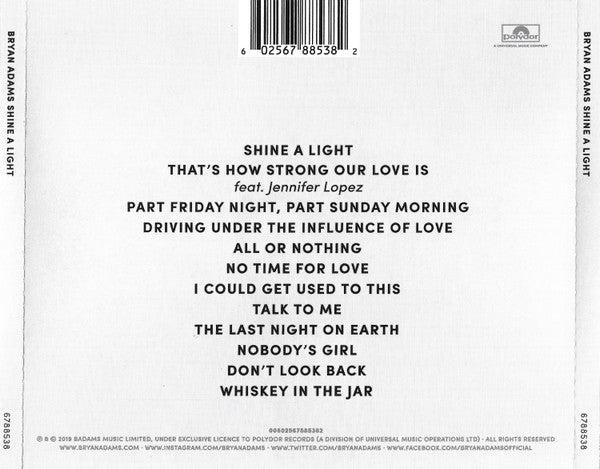 Bryan Adams - Shine a Light (2019 CD) Mint