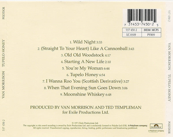 Van Morrison - Tupelo Honey (1998 Remastered CD) NM