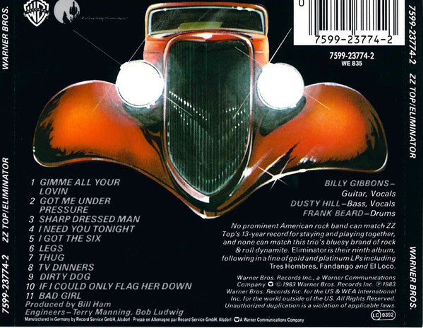 ZZ Top - Eliminator (CD Album) VG+