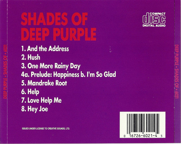 Deep Purple - Shades of Deep Purple (1990 US Creative Sounds CD) VG+