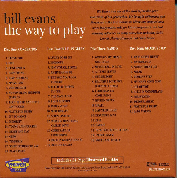 Bill Evans - The Way to Play (2012 4 x CD Box Set) NM