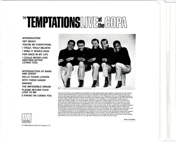 Temptations - Live at the Copa / With a Lot O' Soul (2000 2 on 1 CD) VG+