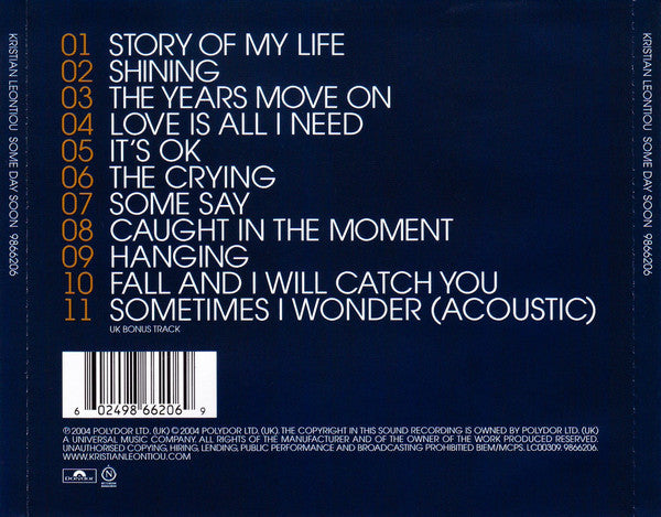 Kristian Leontiou - Some Day Soon (2004 CD) NM