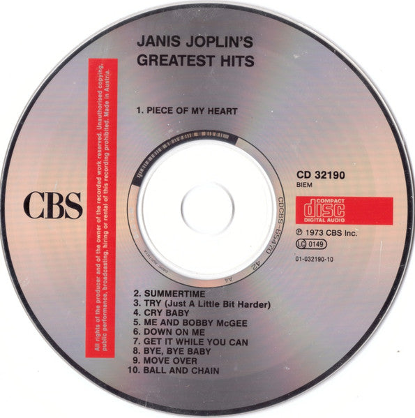 Janis Joplin - Greatest Hits (CBS Reissue Album) NM