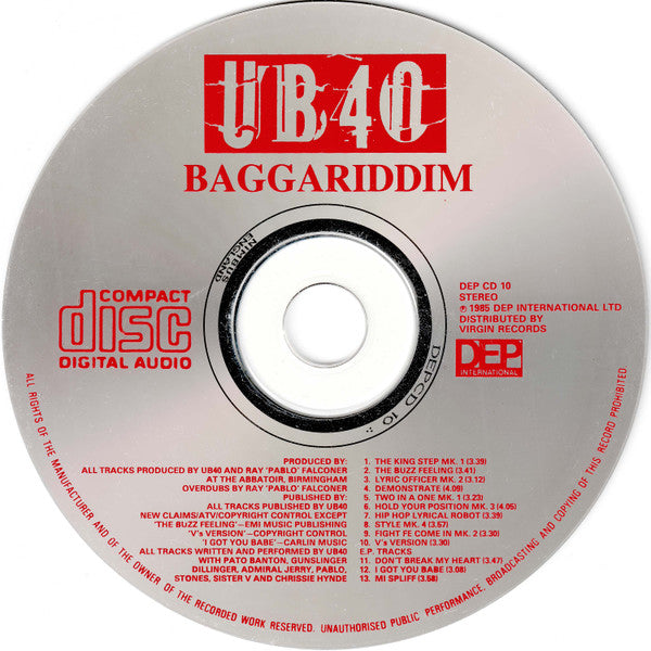 UB40 - Baggariddim (Early UK 1985 Non coded CD) VG+