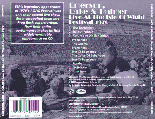 Emerson, Lake & Palmer - Live at the Isle of Wight 1970 (2002 CD) Mint