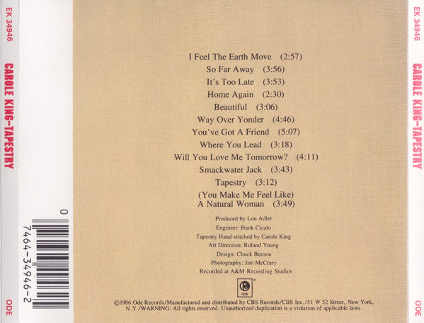 Carole King - Tapestry (US Pitman Pressing CD) NM