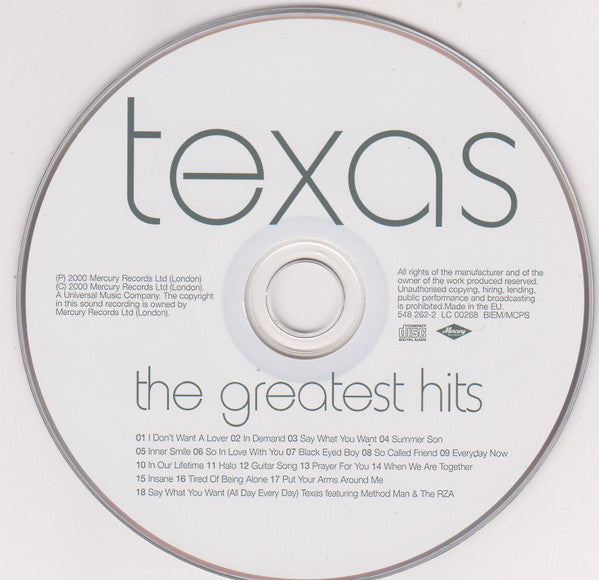 Texas - The Greatest Hits (2000 CD) NM