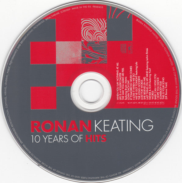 Ronan Keating - 10 Years of Hits (2004 CD) Mint