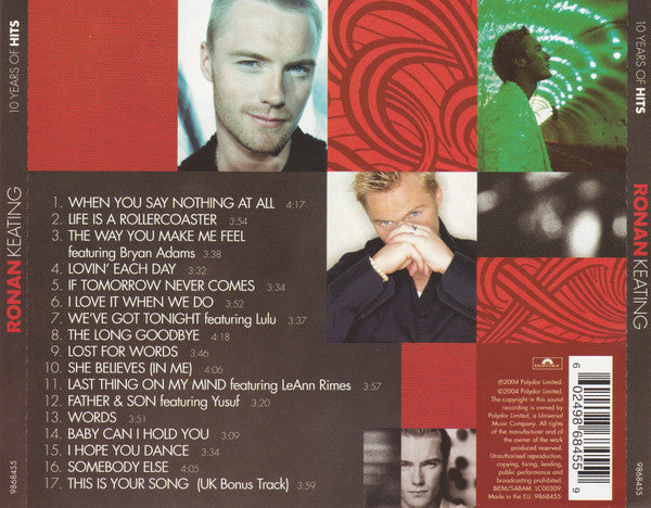 Ronan Keating - 10 Years of Hits (2004 CD) Mint