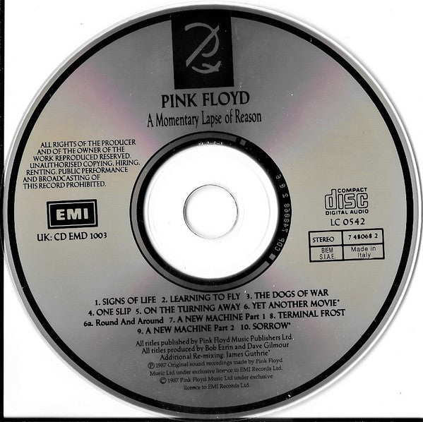 Pink Floyd - A Momentary Lapse of Reason (1987 CD) NM