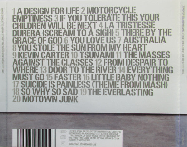 Manic Street Preachers - Forever Delayed~The Greatest Hits (2002 CD) NM