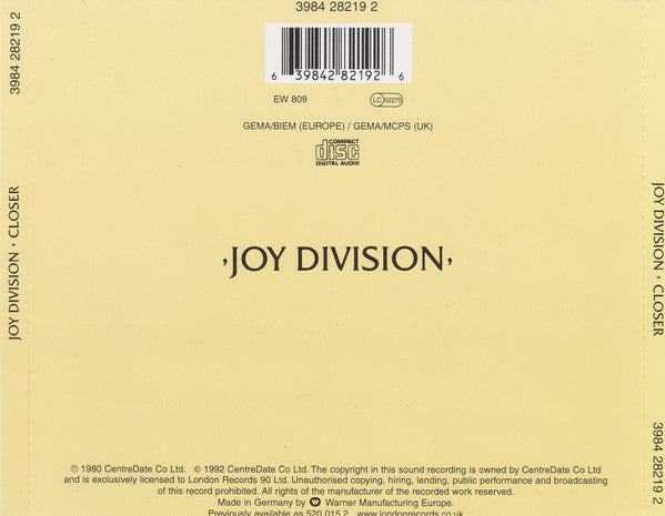 Joy Division - Closer (1999 CD) Mint