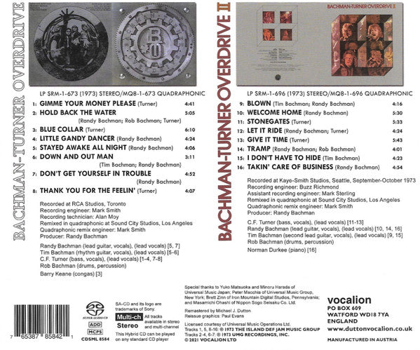 Bachman-Turner Overdrive SACD - Self Titled / II (2 Albums on 1 CD) Sealed