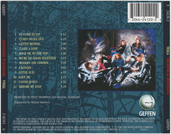 Tesla - Mechanical Resonance (1986 US CD) Mint
