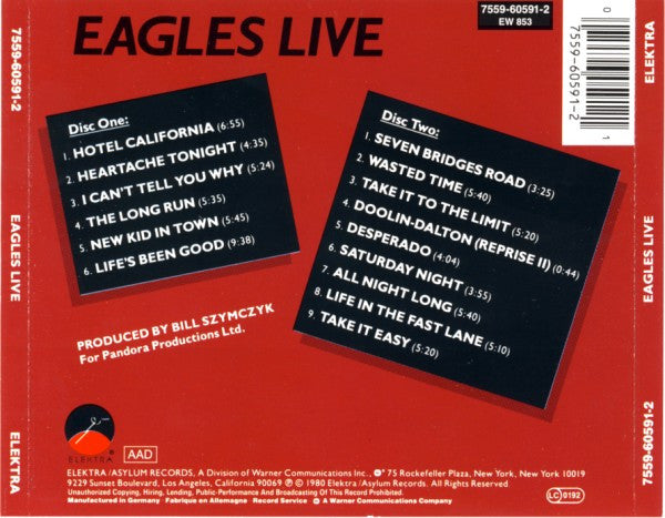 Eagles - Live (2000 'Fatboy' Double Remastered CD) Mint