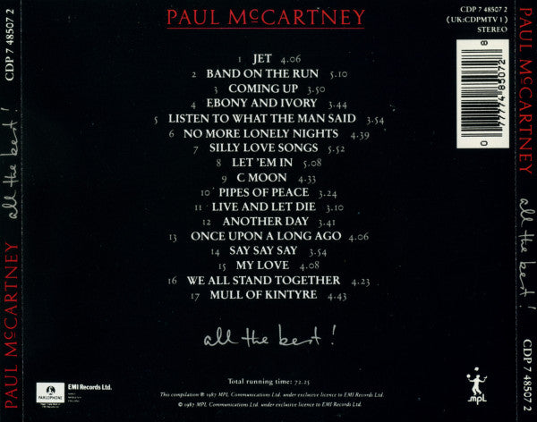 Paul McCartney - All the Best (1987 CD) VG+