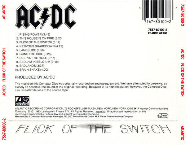 AC/DC - Flick of the Switch (1988 CD) NM