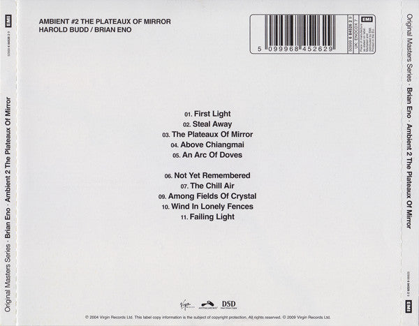 Harold Budd / Brian Eno - Ambient 2 (2009 Misprinted CD) Mint